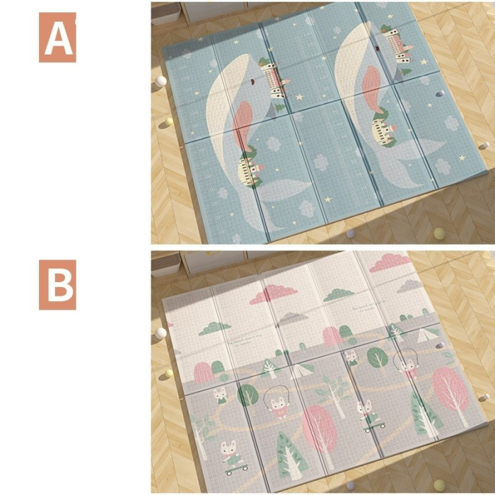 Covoras pentru Copii, Flippy, cu 2 Fete, Model Balene/Iepurasi, din XPE+PE, Impermeabil, Antiderapant, Protectie Termica, +3 Luni, Pliabil, 150 x 200 x 1.5 cm, Multicolor [2]