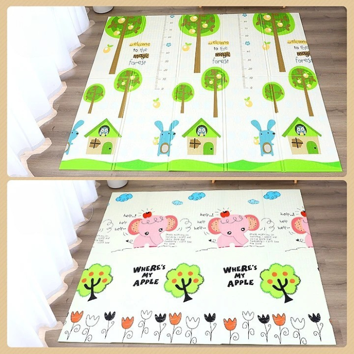 Covoras pentru Copii, Flippy, cu 2 Fete, Model Elefantei/Padure, din XPE+PE, Impermeabil, Antiderapant, Protectie Termica, +3 Luni, Pliabil, 150 x 200 x 1.5 cm, Multicolor [5]