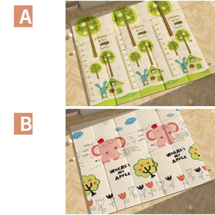 Covoras pentru Copii, Flippy, cu 2 Fete, Model Elefantei/Padure, din XPE+PE, Impermeabil, Antiderapant, Protectie Termica, +3 Luni, Pliabil, 150 x 200 x 1.5 cm, Multicolor [3]