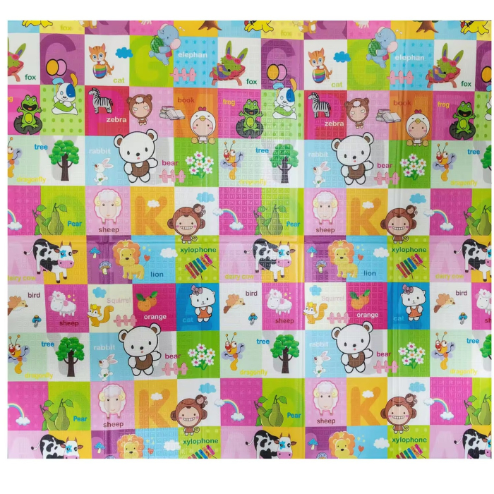 Covoras pentru Copii, Flippy, cu 2 Fete, Model Safari/Animale, din XPE+PE, Impermeabil, Antiderapant, Protectie Termica, +3 Luni, Pliabil, 150 x 200 x 1 cm, Multicolor [5]