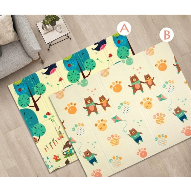 Covoras pentru Copii, Flippy, cu 2 Fete, Model Zmeu/Ursi, din XPE+PE, Impermeabil, Antiderapant, Protectie Termica, +3 Luni, Pliabil, 180 x 200 x 1.5 cm, Multicolor [3]