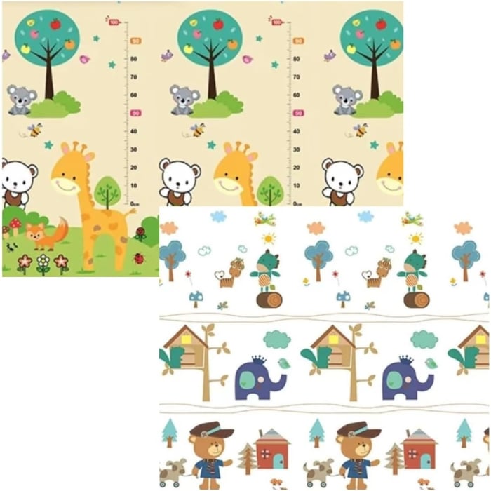 Covoras pentru Copii, Flippy, cu 2 Fete, Model ZOO/Ursulet, din XPE+PE, Impermeabil, Antiderapant, Protectie Termica, +3 Luni, Pliabil, 150 x 200 x 1.5 cm, Multicolor [1]