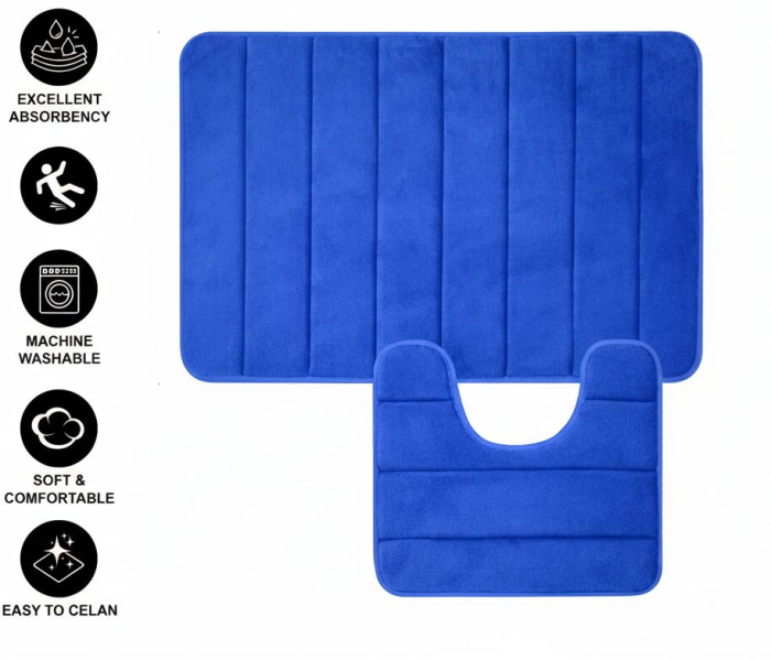 Covorase de Baie, 80x50 cm / 50x40 cm, Albastru, Antiderapant, Absorbant, Set 2 bucati [6]