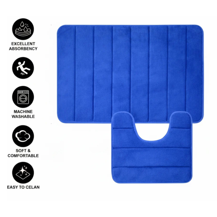 Covorase de Baie, 80x50 cm / 50x40 cm, Albastru, Antiderapant, Absorbant, Set 2 bucati [3]