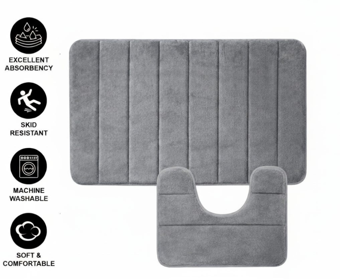 Covorase de Baie, 80x50 cm / 50x40 cm, Gri, Antiderapant, Absorbant, Set 2 bucati [7]