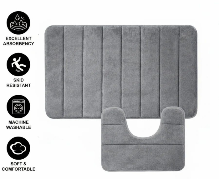 Covorase de Baie, 80x50 cm / 50x40 cm, Gri, Antiderapant, Absorbant, Set 2 bucati [2]