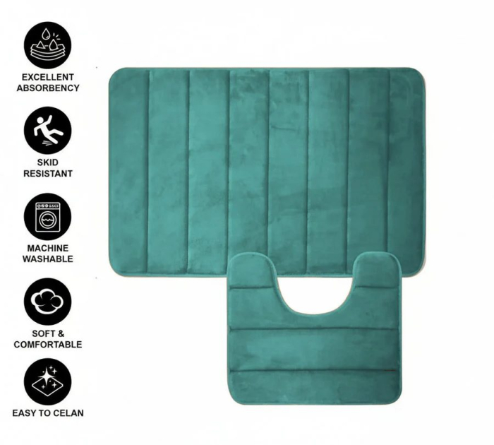 Covorase de Baie, 80x50 cm / 50x40 cm, Verde, Antiderapant, Absorbant, Set 2 bucati [2]