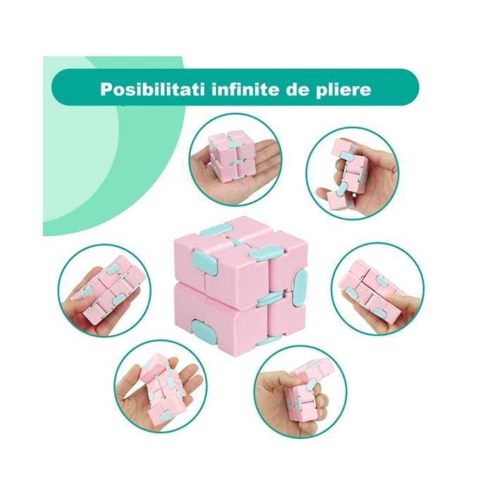 Cub antistres, Fidget Toy, Infinity Magic Cube, Roz/Albastru, 4x4x4 cm [3]