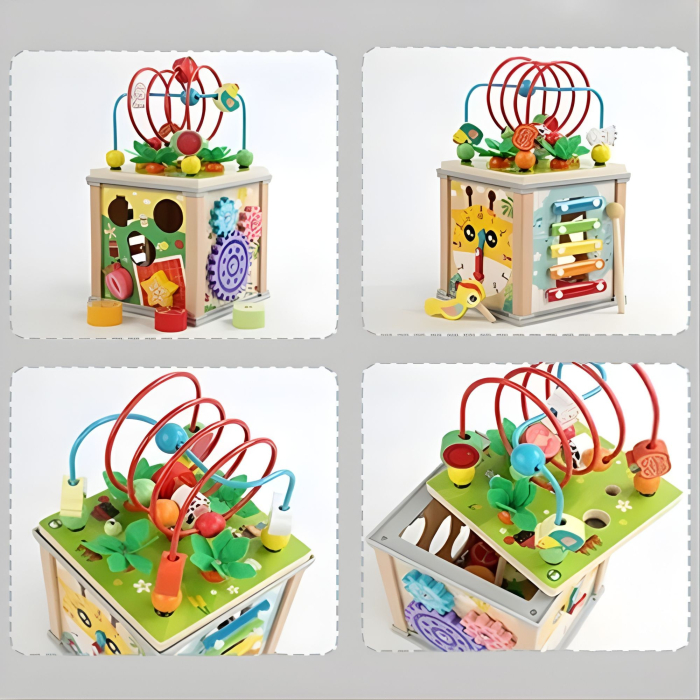 Cub Educativ Montessori din Lemn, Flippy, Multifunctional, Sortare Forme si Culori, Activitati Educative, Multicolor, Jucarie Interactiva [7]