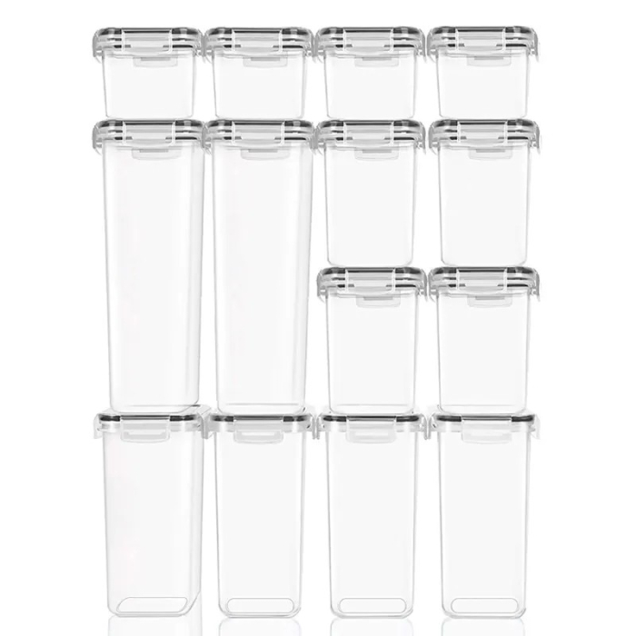Cutii de depozitare alimente, Flippy, Set din 14 Cutii pentru Condimente, Cereale, Cutii pentru Bucatarie, din Plastic PP, Cutii Alimentare, Diferite Dimensiuni, Transparente [3]