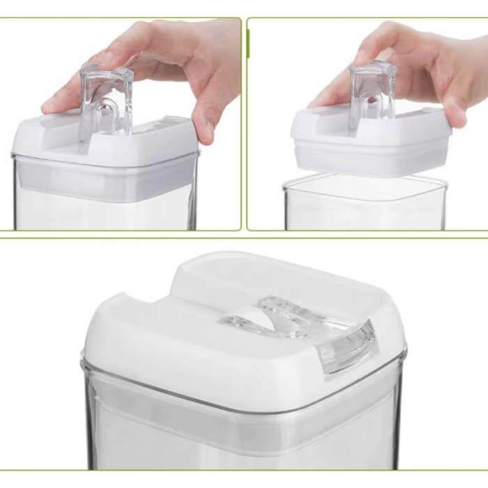 Cutii de Depozitare Alimente, Flippy, set din 5 Cutii pentru Condimente, Volumetrie 0.5l, 0.8l, 1.2l, 1.9l, Transparente cu Capac Alb [3]