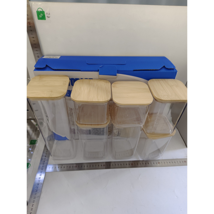 Cutii de Depozitare Alimente, Flippy, Set din 7 Cutii de tip Container, Cutii pentru Cereale, din Plastic, Capac din Bambuc, 2pc 0.5 l, 2pc 0.8 l, 2pc 1.2 l, 1pc 2.5 l, Transparente [4]