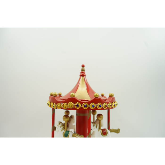 Cutiuta muzicala decorata de Craciun, Carusel rotativ, Rosu, din Lemn, Interior, Flippy [2]