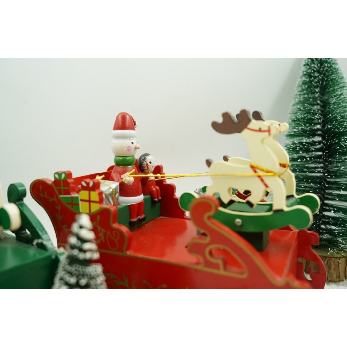 Cutiuta muzicala decorata, Sania lui Mos Craciun, Rosu, din Lemn, 16 cm x 18.5 cm, Interior, Flippy [7]