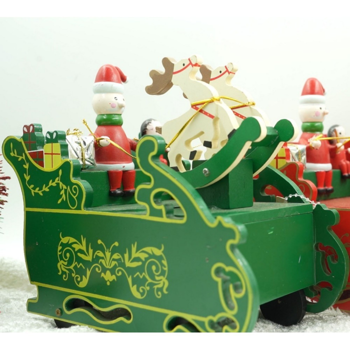 Cutiuta muzicala decorata, Sania lui Mos Craciun, Verde, din Lemn, 16 cm x 18.5 cm, Interior, Flippy [8]