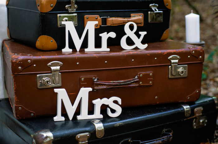 Decor masa de prezidiu Mr & Mrs, lemn, Deco, Alb, 50x9.5cm [2]