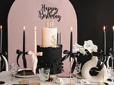 Decor pentru tort cu mesaj „La mulți ani”, negru, 22,5 cm [3]