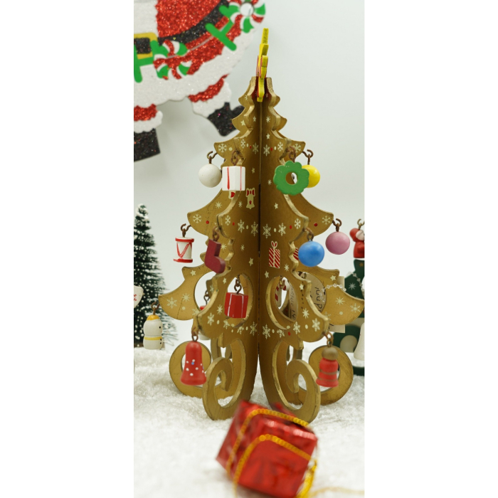 Decoratiune Craciun, Brad, Auriu, 6 cavitati cu ornamente, 12 cm x 20 cm, Lemn, Flippy [3]