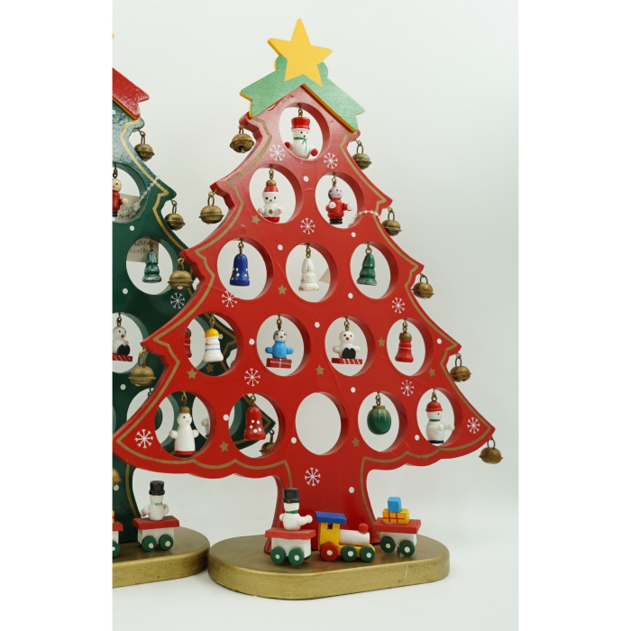 Decoratiune Craciun, Brad, Rosu, 15 cavitati cu ornamente, 25.5 cm x 33 cm, Lemn, Flippy [1]