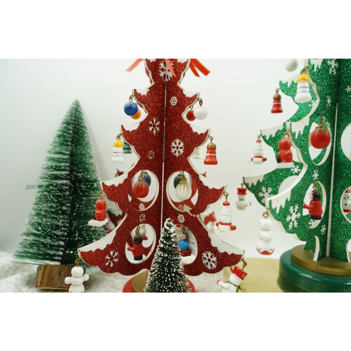 Decoratiune Craciun, Brad, Rosu/Alb, 8 cavitati cu ornamente, 18.5 cm x 33 cm, Lemn, Flippy [2]