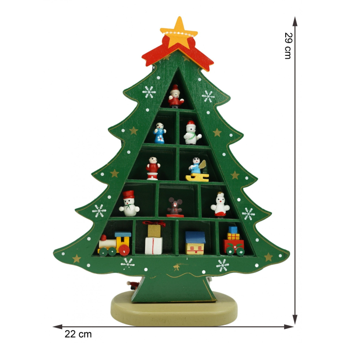 Decoratiune Craciun, Brad, Verde, 5 cavitati cu ornamente, 22 cm x 29 cm, Lemn, Flippy [4]