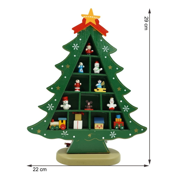 Decoratiune Craciun, Brad, Verde, 5 cavitati cu ornamente, 22 cm x 29 cm, Lemn, Flippy [8]