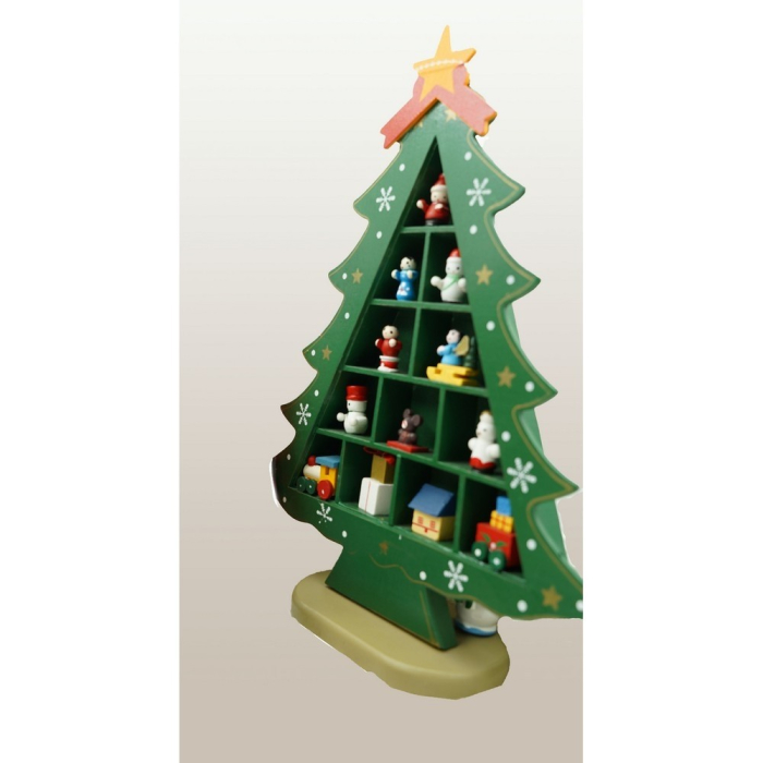 Decoratiune Craciun, Brad, Verde, 5 cavitati cu ornamente, 22 cm x 29 cm, Lemn, Flippy [7]