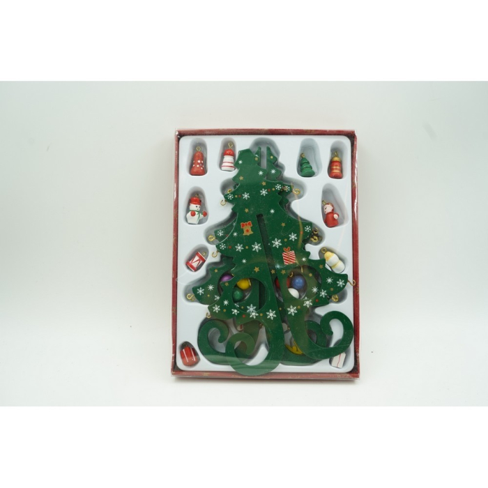 Decoratiune Craciun, Brad, Verde, 6 cavitati cu ornamente, 12 cm x 20 cm, Lemn, Flippy [8]