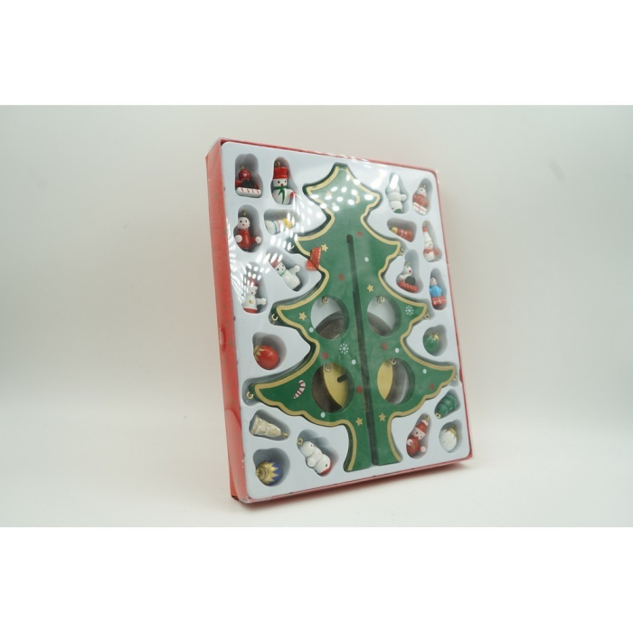 Decoratiune Craciun, Brad, Verde, 8 cavitati cu ornamente, 18.5 cm x 25 cm, Lemn, Flippy [8]