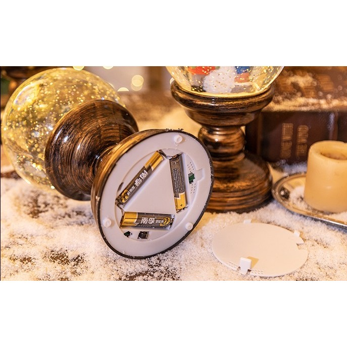 Decoratiune Craciun, Tip Felinar, Glob 12 cm, Figurine Mos Craciun si Brad, 3 Moduri, Functie Muzicala, Zapada in Miscare, Functioneaza Cu Baterii ( 3 x AA neincluse), Cablu USB (Inclus), Model Vintag [2]