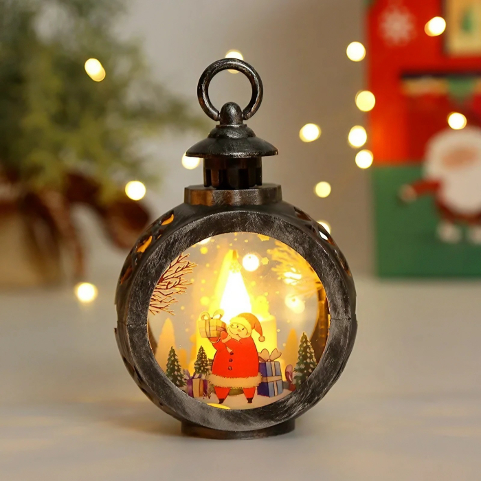 Decoratiune Craciun tip Felinare cu baterii, 13.5 x 9 cm,Lumanare cu geam si inscriptie Mos Craciun,lumina alb cald,baterii incluse,Bronz Argintiu [2]