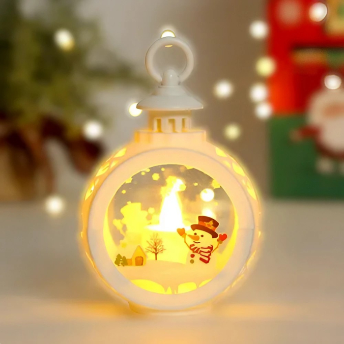 Decoratiune Craciun tip Felinare cu baterii, 13.5 x 9 cm,Lumanare cu geam si inscriptie om de zapada,lumina alb cald,baterii incluse,Alb [1]
