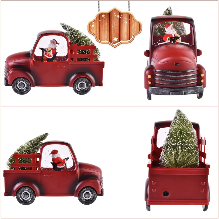 Decoratiune Craciun, Tip Masina, Figurine Mos Craciun cu Bradul, 3 Moduri, Functie Muzicala, Zapada in Miscare, Functioneaza Cu Baterii ( 3 x AA neincluse), Cablu USB (Inclus), Model Rosu, 24 x 10 x 1 [2]