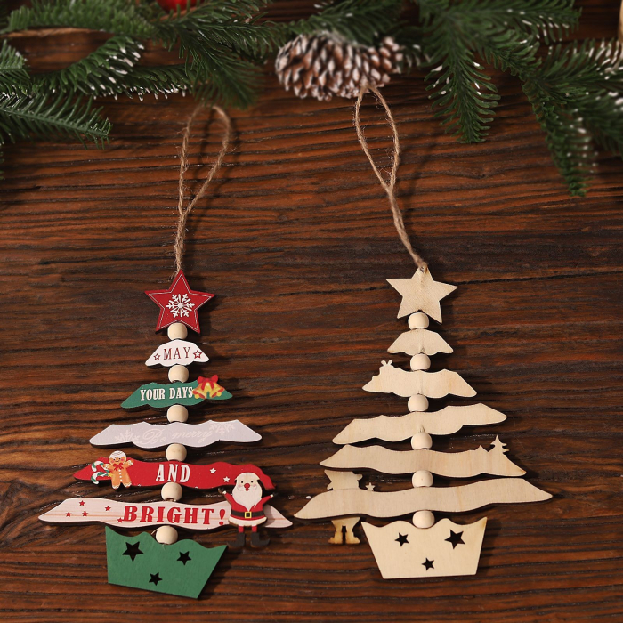 Decoratiune de Craciun din Lemn, Flippy, cu Snur pentru Agatare in Brad, Model Brad de Craciun, Scris May Your Days Be Merry And Bright, 17x12.8x0.4 cm, Multicolor [4]