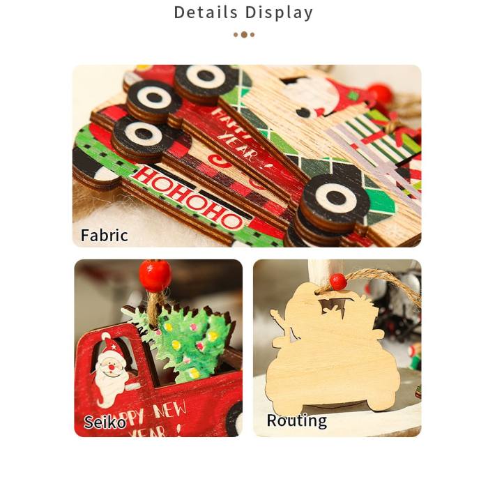 Decoratiune de Craciun din Lemn, Flippy, cu Snur pentru Agatare in Brad, Model Masina lui Mos Craciun, Scris Merry Christmas, 8x8x0.4 cm, Multicolor [2]