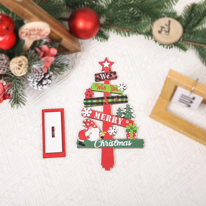 Decoratiune de Craciun din Lemn, Flippy, pentru Masa, Model Bradut, Scris We Wish You A Merry Christmas, 21.5x12.2x4 cm, Multicolor [5]