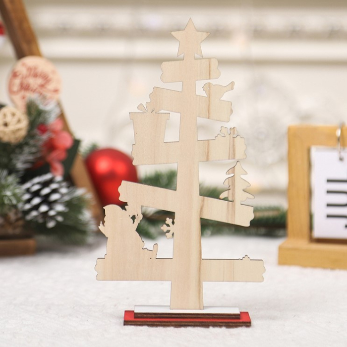 Decoratiune de Craciun din Lemn, Flippy, pentru Masa, Scris We Wish You A Merry Christmas, Model Bradut, 21.5x12.2x4 cm, Multicolor [2]