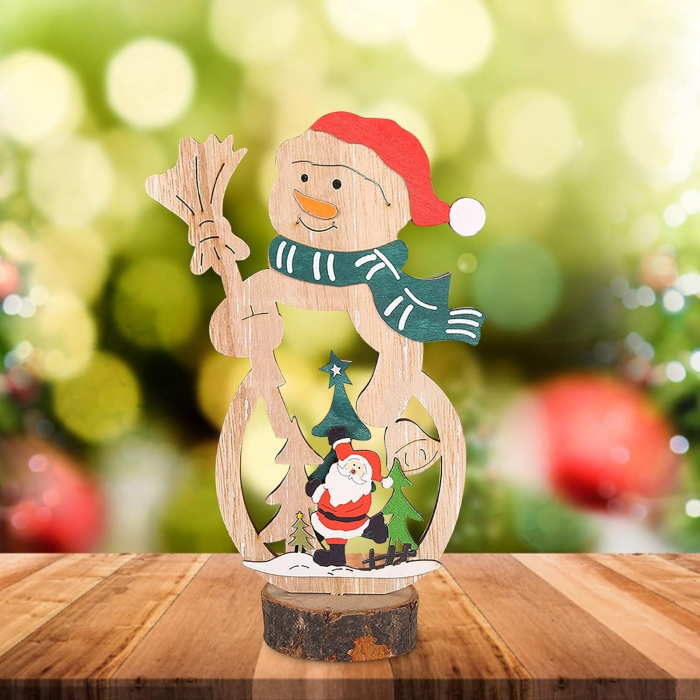 Decoratiune de Craciun, Flippy, din Lemn, 11 x 20 cm, Model Om de Zapada cu Caciula Rosie, Multicolor [2]
