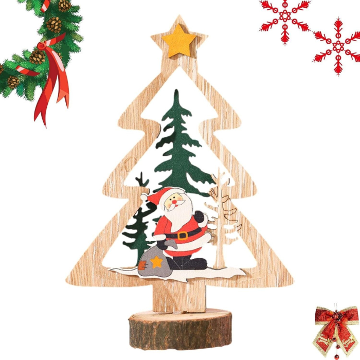 Decoratiune de Craciun, Flippy, din Lemn, 13.5 x 20 cm, Model Brad cu Stea Galbena, Multicolor [1]