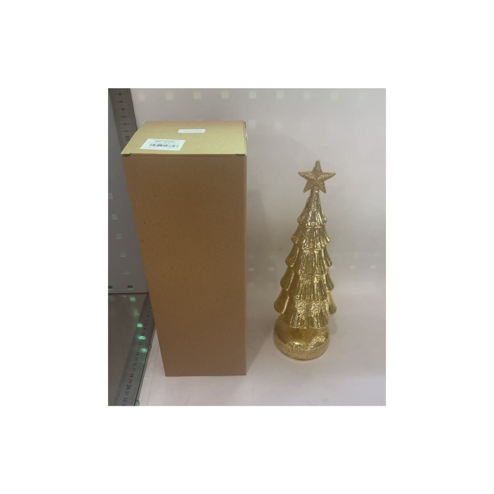Decoratiune de Craciun, Flippy, Model Brad cu Stea, din Sticla, Lumini, Baterii 3 AA, 31.5 x 9 cm, Auriu [4]