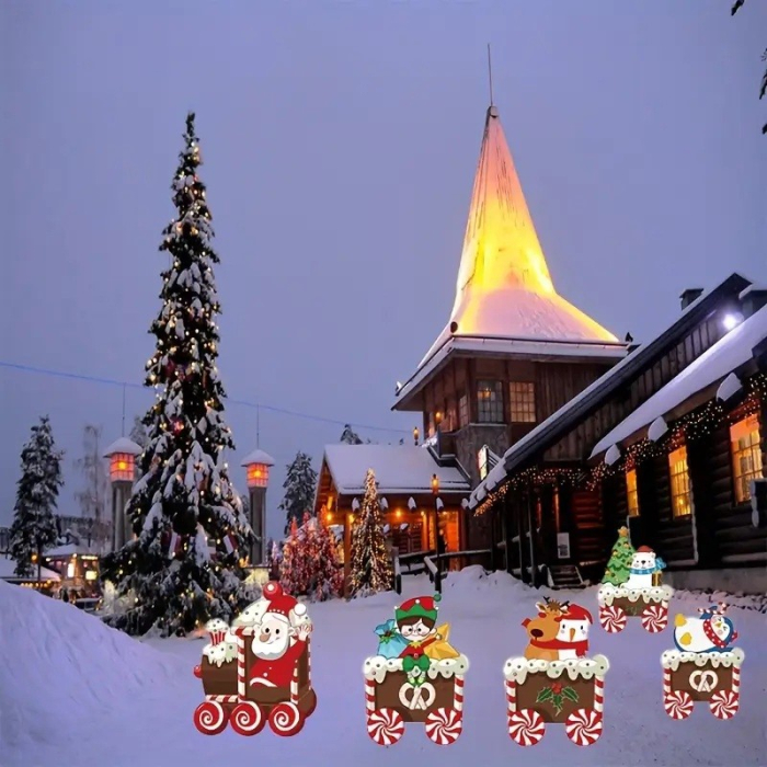 Decoratiune de Craciun, Flippy, pentru Gradina, Tip Trenulet, 5 Figurine + Bete de Infipt in Pamant, din Plastic, Impermeabil, Model Mos Craciun cu Prietenii, Multicolor [3]