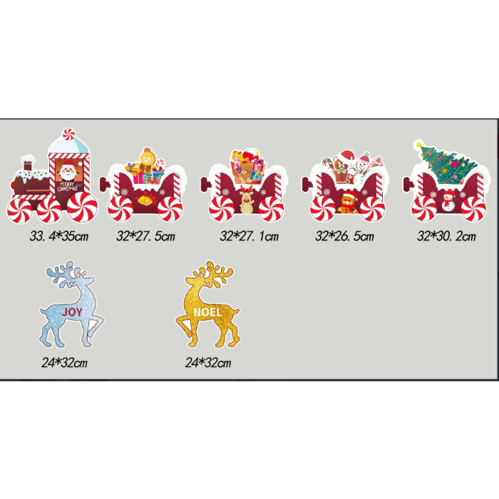 Decoratiune de Craciun, Flippy, pentru Gradina, Tip Trenulet, 7 Figurine + Bete de Infipt in Pamant, din Plastic, Impermeabil, Model Renii Joy si Noel, Multicolor [1]