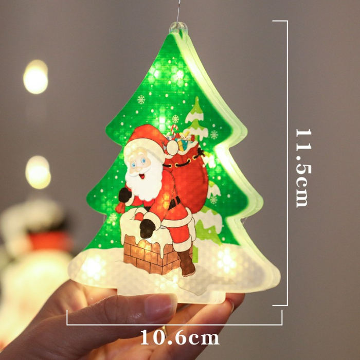 Decoratiune de Craciun Luminoasa in forma de Brad, 11.5 x 10.6 cm, Mos Craciun langa brad, cu agatatoare, Alb Cald, Flippy [1]