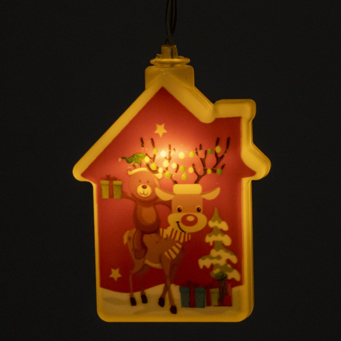 Decoratiune de Craciun Luminoasa in forma de casa, 11.5 x 9.7 cm, cu ren, cu agatatoare, Alb Cald, Flippy [4]