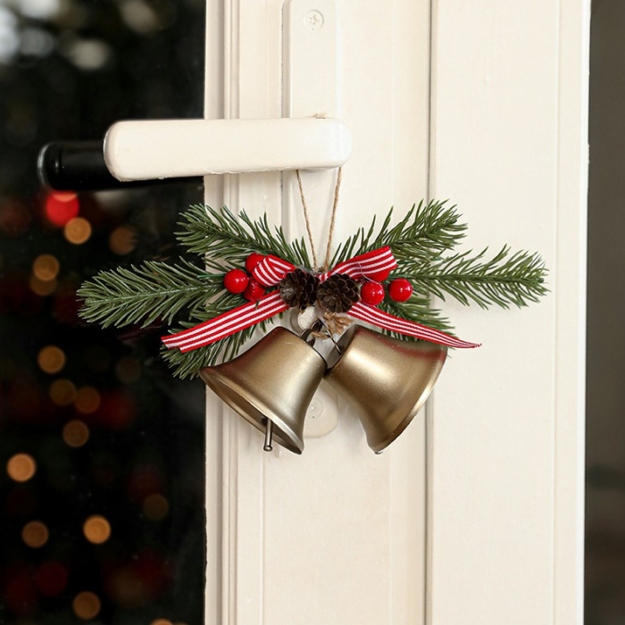 Decoratiune de Craciun pentru Brad, Flippy, Model 2 Clopotei de Craciun cu Crenguta de Brad, Decoratiune pentru Interior de Craciun, Albastru fier [3]