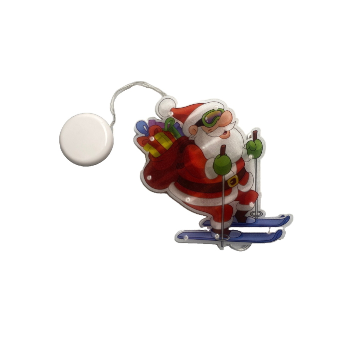 Decoratiune de Craciun pentru fereastra Flippy, Mos Craciun pe schiuri, cu LED-uri, 15 cm, alb cald [1]