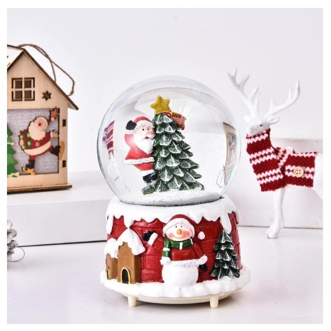 Decoratiune glob cu zapada Flippy, Mos Craciun in brad, diametru 6.5 cm, multicolor [1]