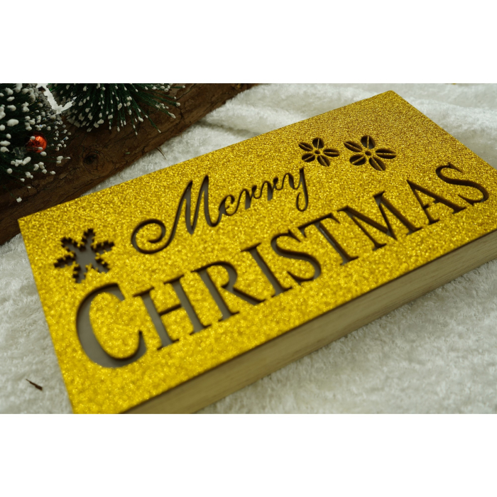 Decoratiune luminoasa, Flippy, Marry Christmas, galben, lungime: 19 cm, latime: 9 cm, inaltime: 4 cm, lemn, interior/exterior [4]