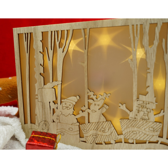 Decoratiune luminoasa, Flippy, Peisaj de iarna - Mos Craciun, maro, lungime: 21 cm, latime: 5 cm, inaltime: 16 cm, lemn, interior/exterior [2]