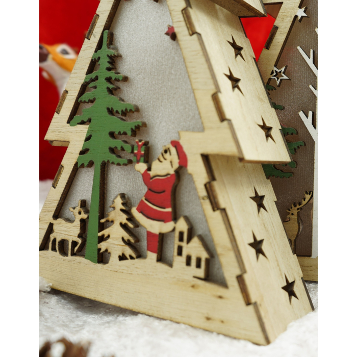 Decoratiune luminoasa, model de Brad cu Mos Craciun, maro, lungime: 14 cm, latime: 5 cm, inaltime: 20 cm, lemn, interior/exterior [3]